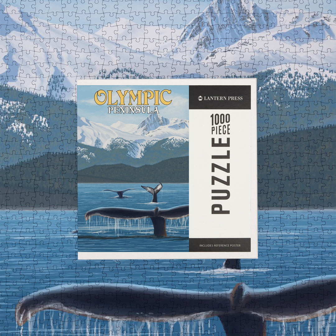 Olympic Peninsula, Washington, Painterly, Humpback Whale Family, Jigsaw Puzzle