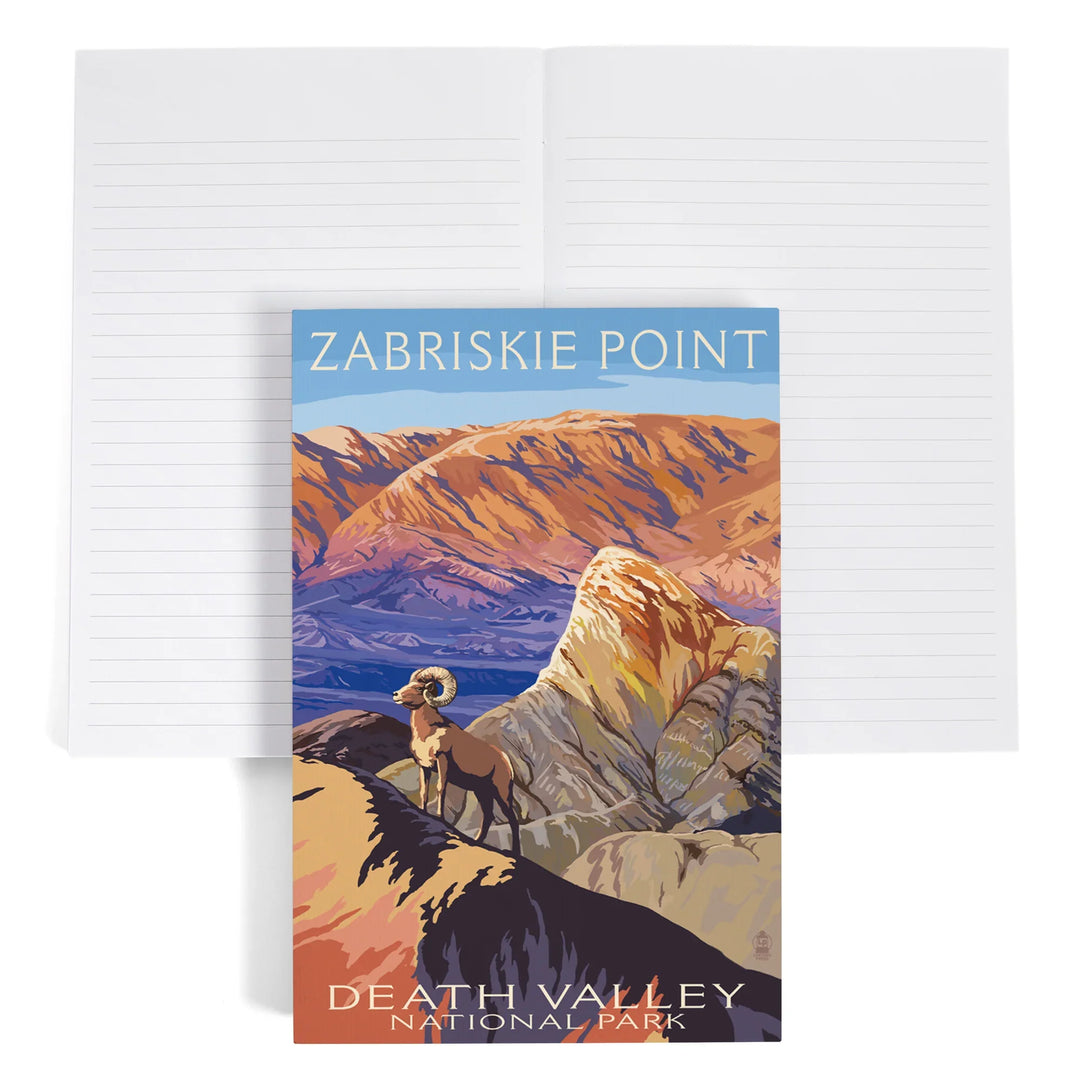 Lined 6x9 Journal, Death Valley National Park, California, Zabriskie Point and Bighorns, Painterly Series, Lay Flat, 193 Pages, FSC paper