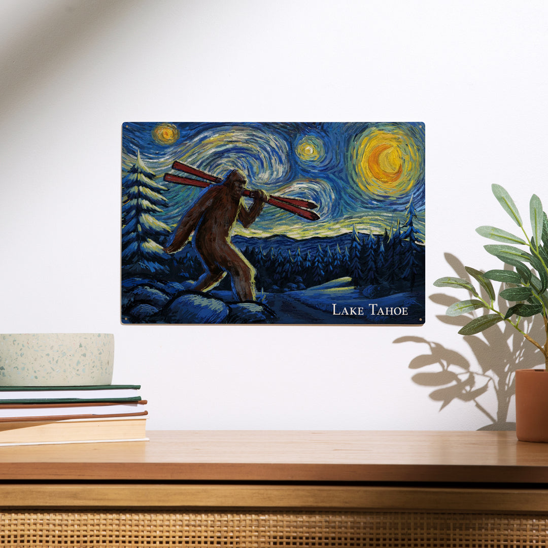 Lake Tahoe, California, Starry Night, Winter, Wood Sign and Postcards