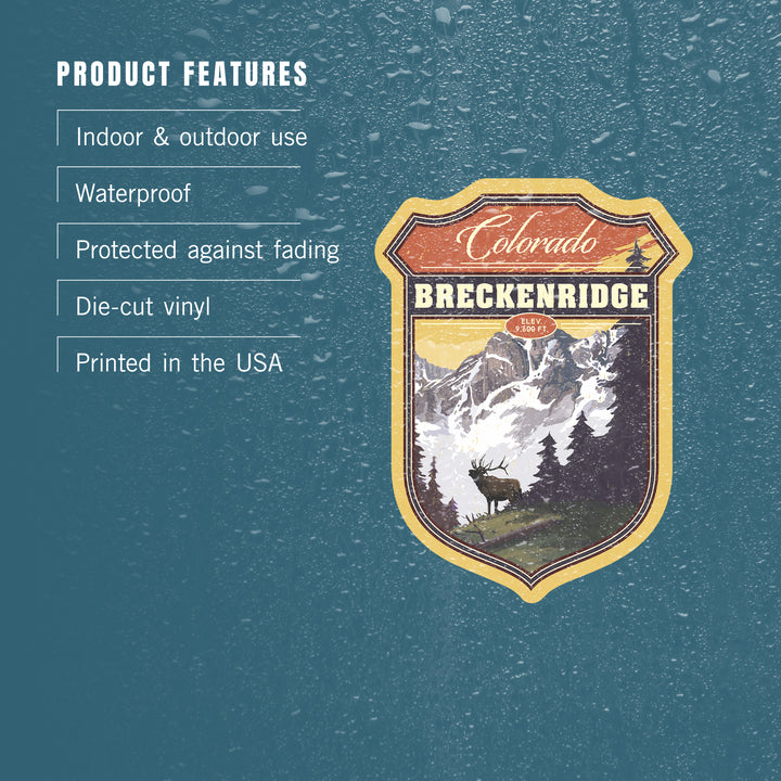 Breckenridge, Colorado, Mountain, Trees, and Elk, Contour, Vinyl Sticker