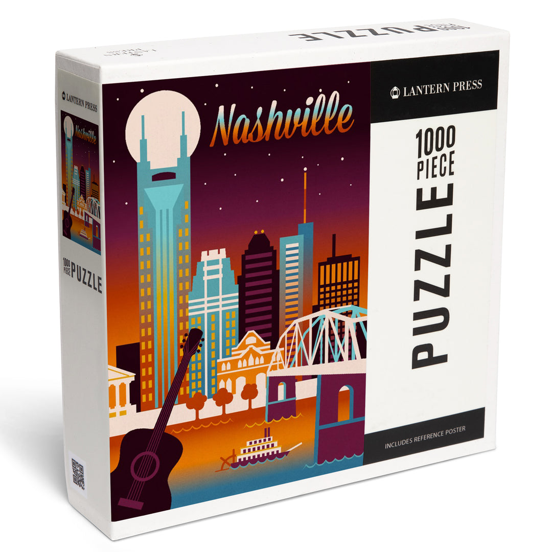 Nashville, Tennessee, Retro Skyline, Light, Chromatic Series, 1000 Piece Jigsaw Puzzle