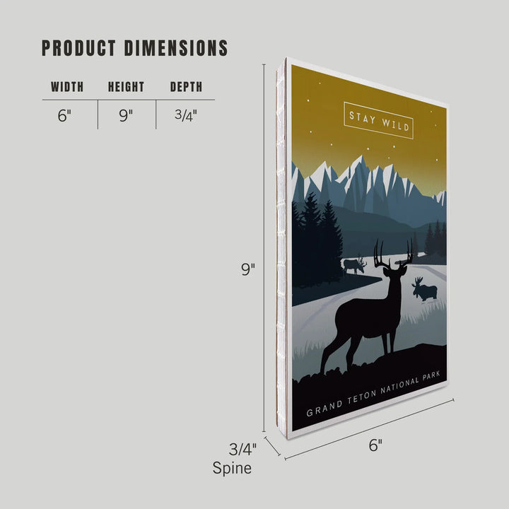 Lined 6x9 Journal, Grand Teton National Park, Wyoming, Animal Silhouettes, Yellow and Blue, Lay Flat, 193 Pages, FSC paper
