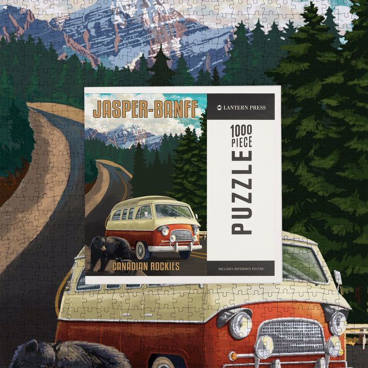 Jasper, Banff, Canada, Canadian Rockies, Bears and Camper Van, Painterly, Jigsaw Puzzle