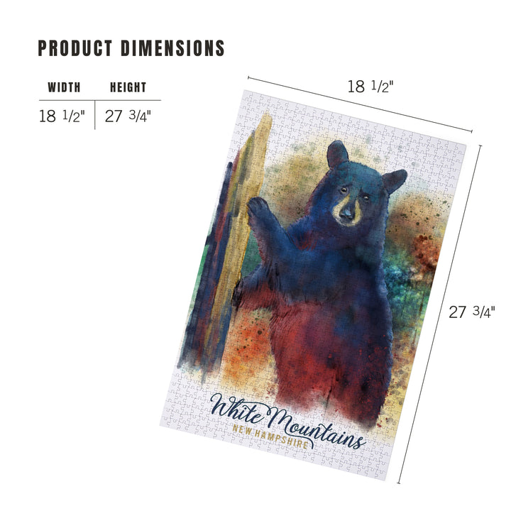 White Mountains, New Hampshire, Watercolor, Black Bear, Jigsaw Puzzle