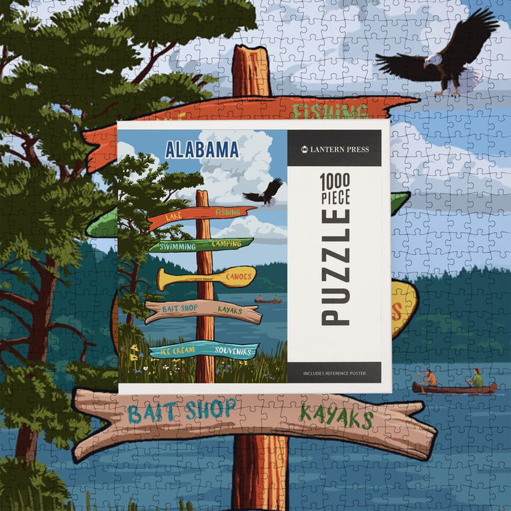 Alabama, Signpost, Lake and Eagle, Jigsaw Puzzle