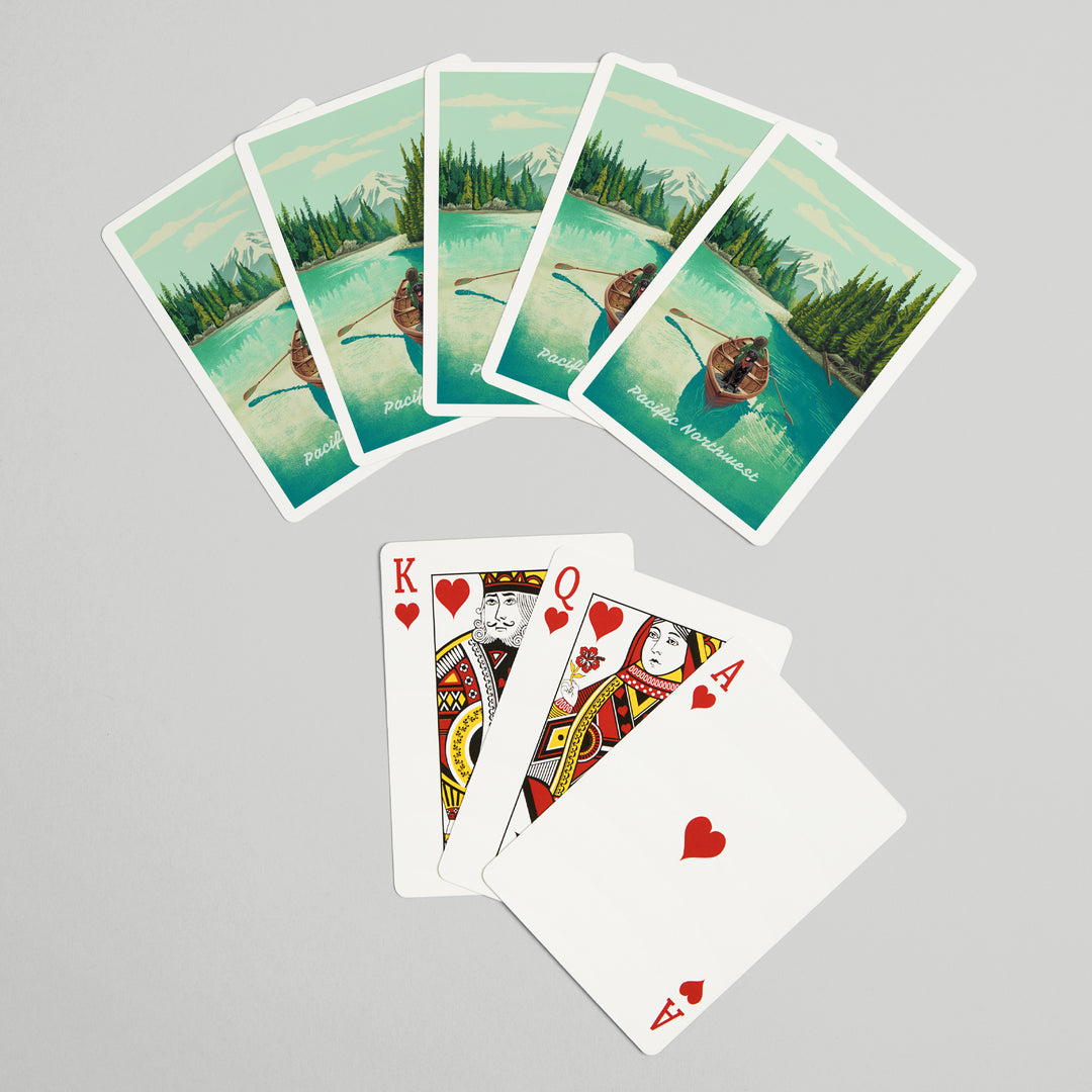 Playing Cards, Pacific Northwest, Quiet Explorer, Boating, Mountain, 52 Card Deck with Jokers in Box, Unique Art