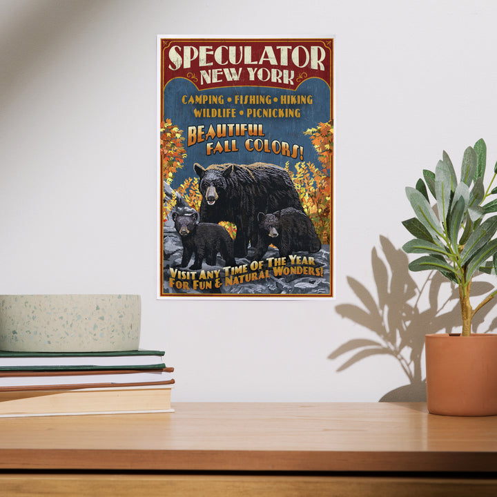 Speculator, New York, Black Bear Family Vintage Sign, Art & Giclee Prints