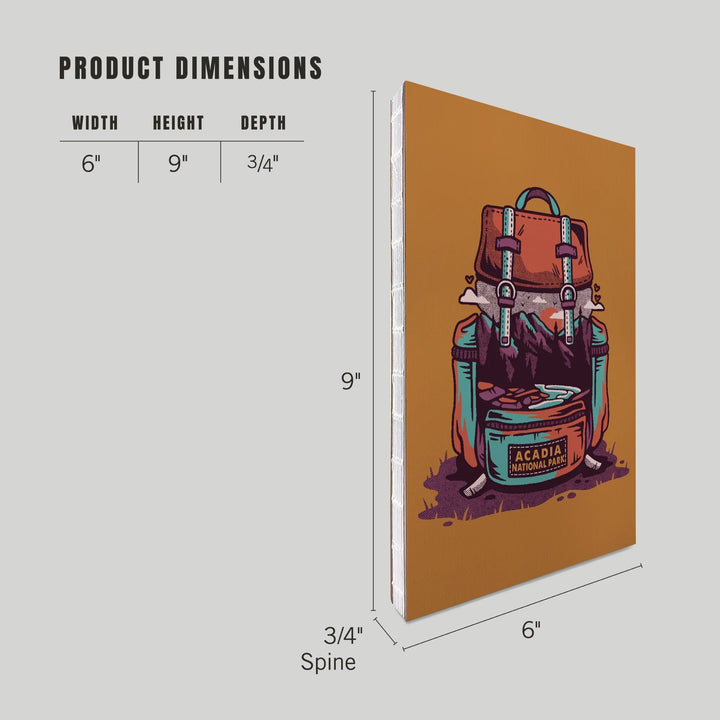 Lined 6x9 Journal, Acadia National Park, Maine, Backpack, Wander More, Distressed Vector, Lay Flat, 193 Pages, FSC paper