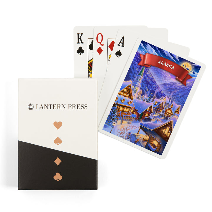 Playing Cards, Alaska, Sleepy Winter Village, 52 Card Deck with Jokers in Box, Unique Art