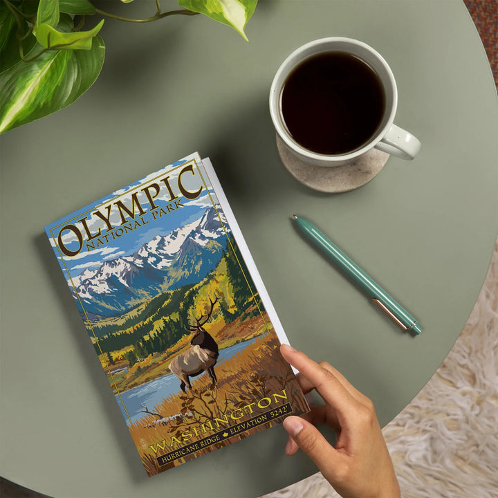Lined 6x9 Journal, Olympic National Park, Washington, Hurricane Ridge and Elk, Lay Flat, 193 Pages, FSC paper