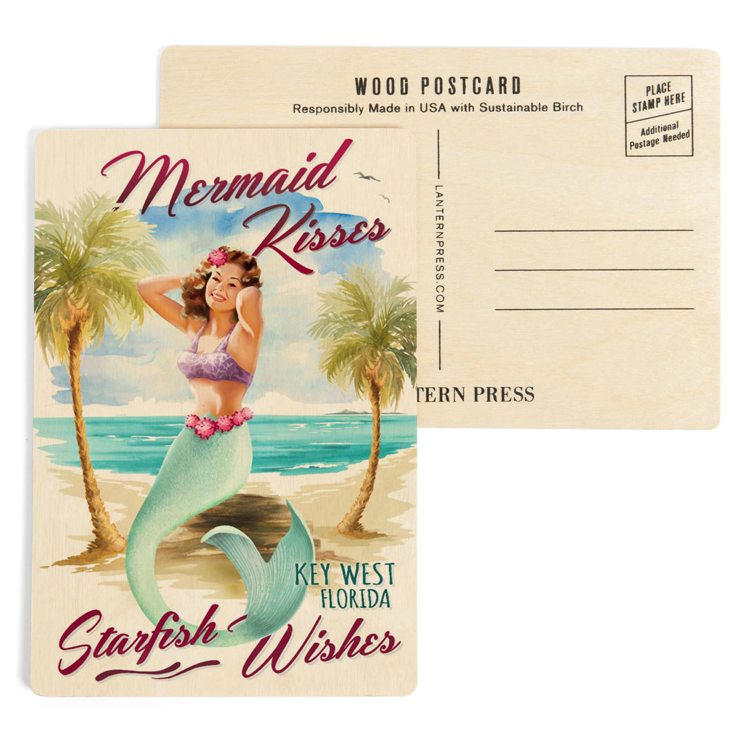 Key West, Florida, Mermaid Kisses and Starfish, Wood Sign and Postcards