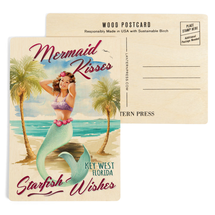 Key West, Florida, Mermaid Kisses and Starfish, Wood Sign and Postcards