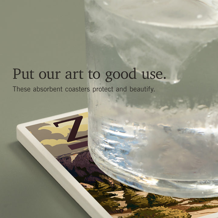 Zion National Park, Zion Canyon Sunset, Typography, Coasters