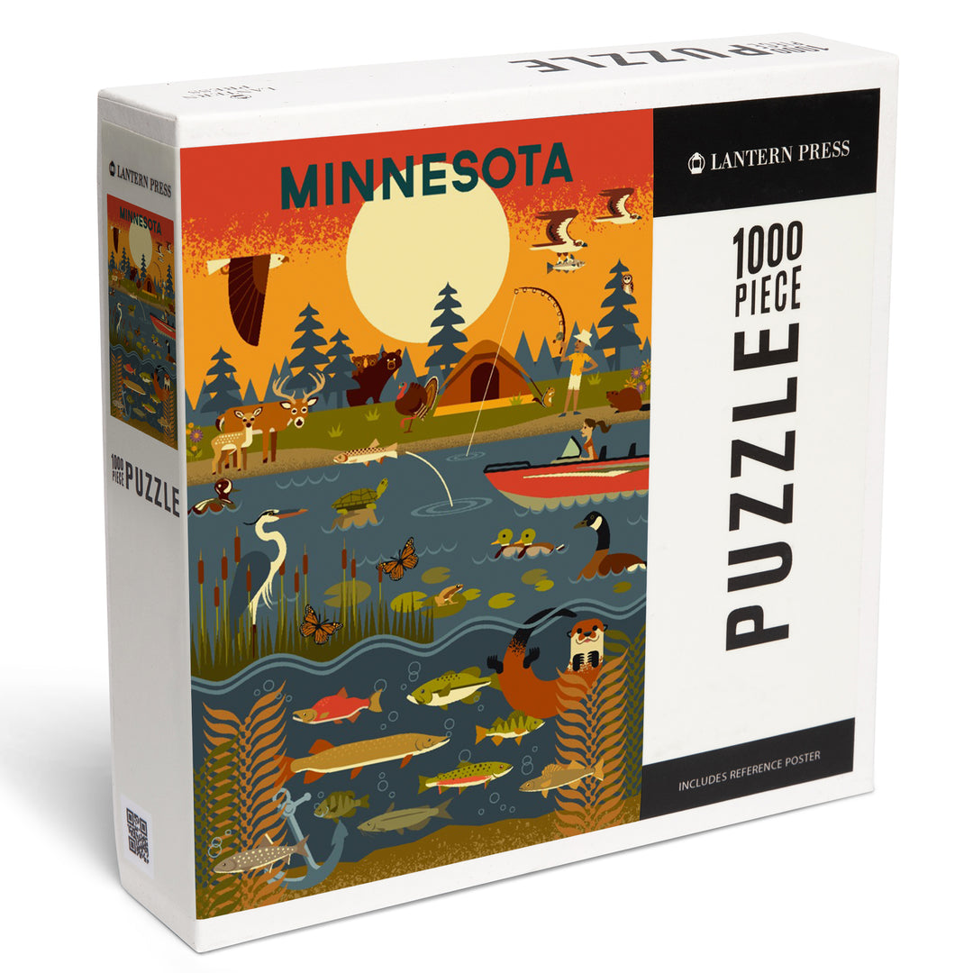 Minnesota, Geometric, Lake and River, 1000 Piece Jigsaw Puzzle