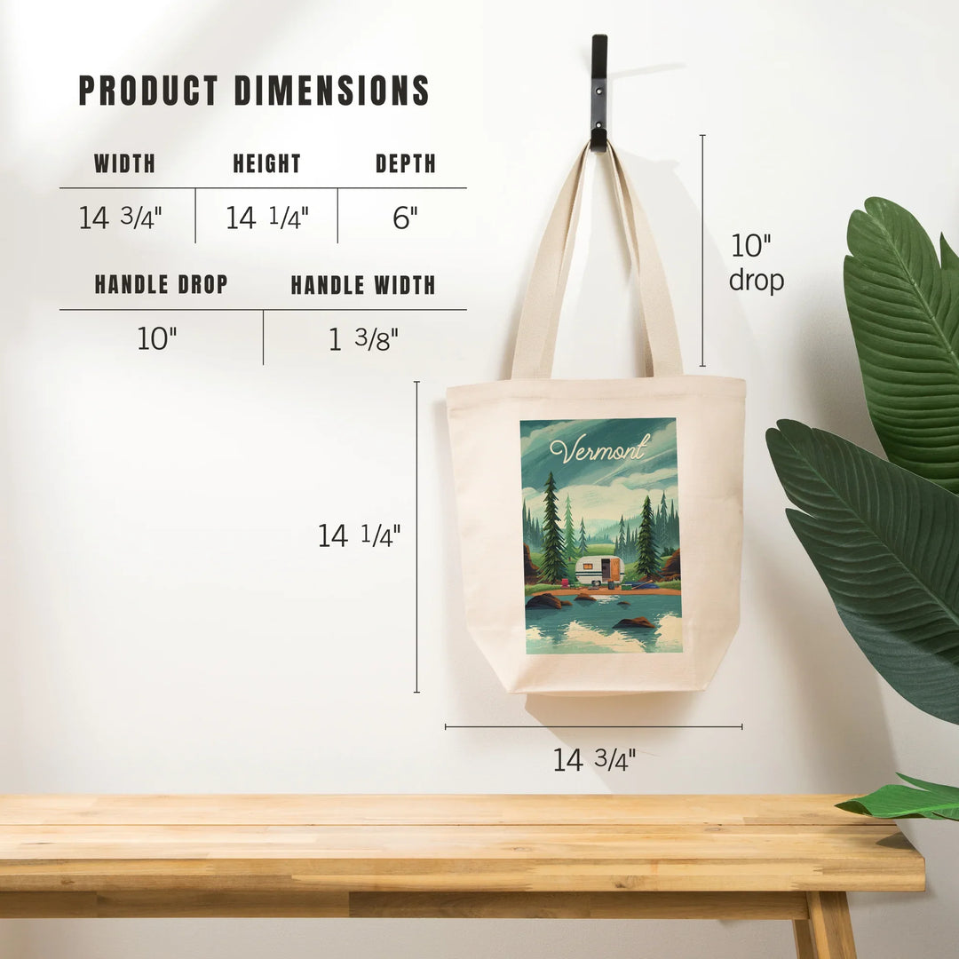 Vermont, Get Outside, At Home Anywhere, Camper in Evergreens, Tote Bag