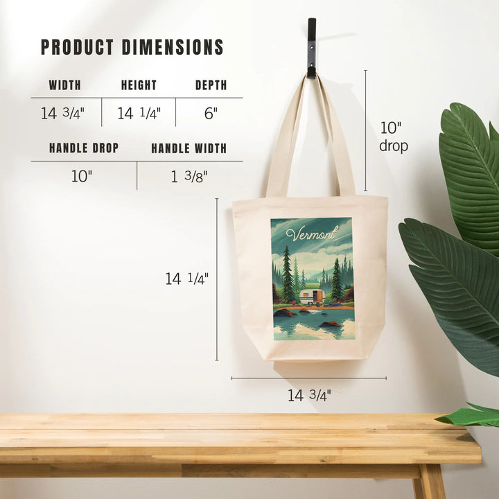 Vermont, Get Outside, At Home Anywhere, Camper in Evergreens, Tote Bag