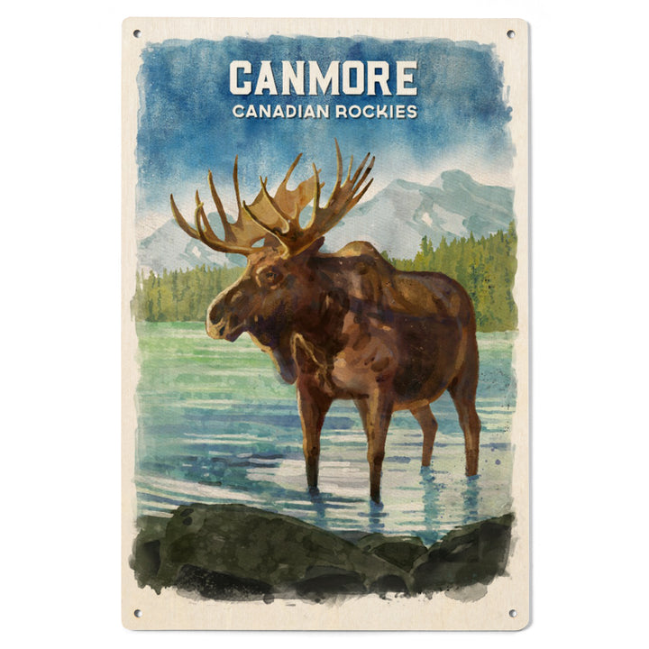 Canmore, Alberta, Canada, Watercolor, Moose, Wood Signs and Postcards
