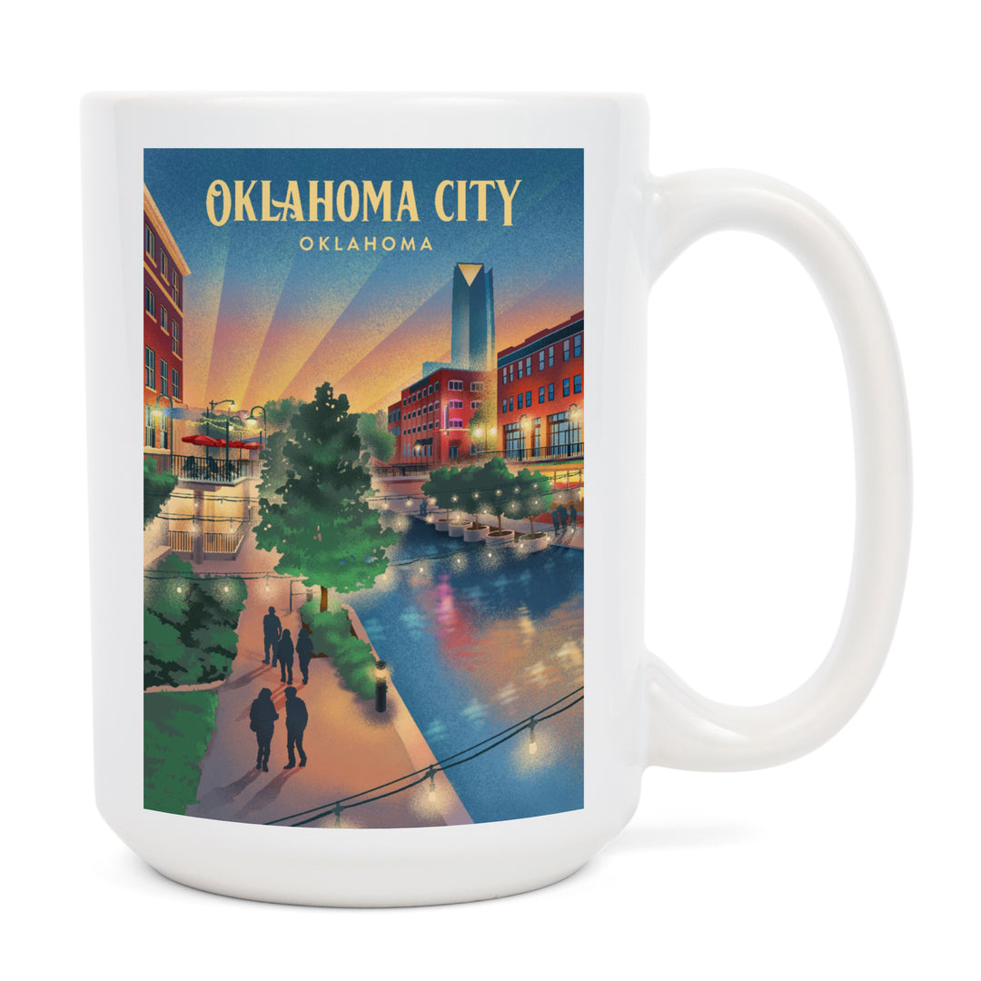 Oklahoma City, Oklahoma, River Walk, Lithograph, Ceramic Mug