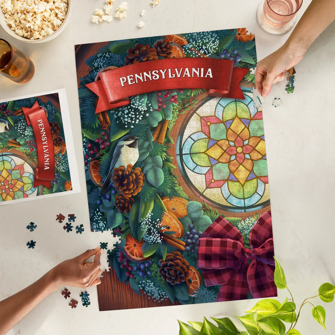 Pennsylvania, Front Door with Christmas Wreath, 1000 Piece Jigsaw Puzzle