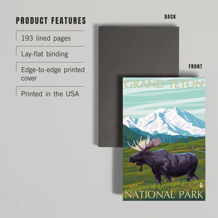 Lined 6x9 Journal, Grand Teton National Park, Wyoming, Moose and Mountain, Lay Flat, 193 Pages, FSC paper