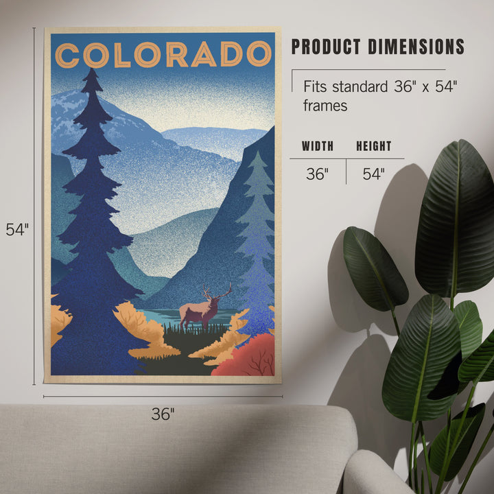 Colorado, Elk and Mountain Scene, Lithograph, Art & Giclee Prints