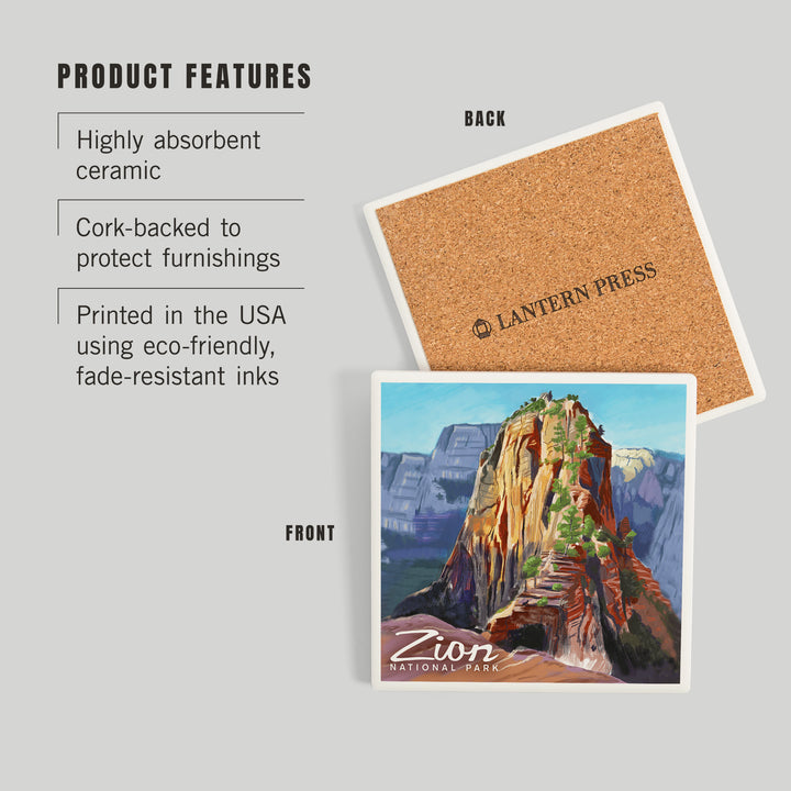 Zion National Park, Utah, Angels Landing, Oil Painting, Coasters