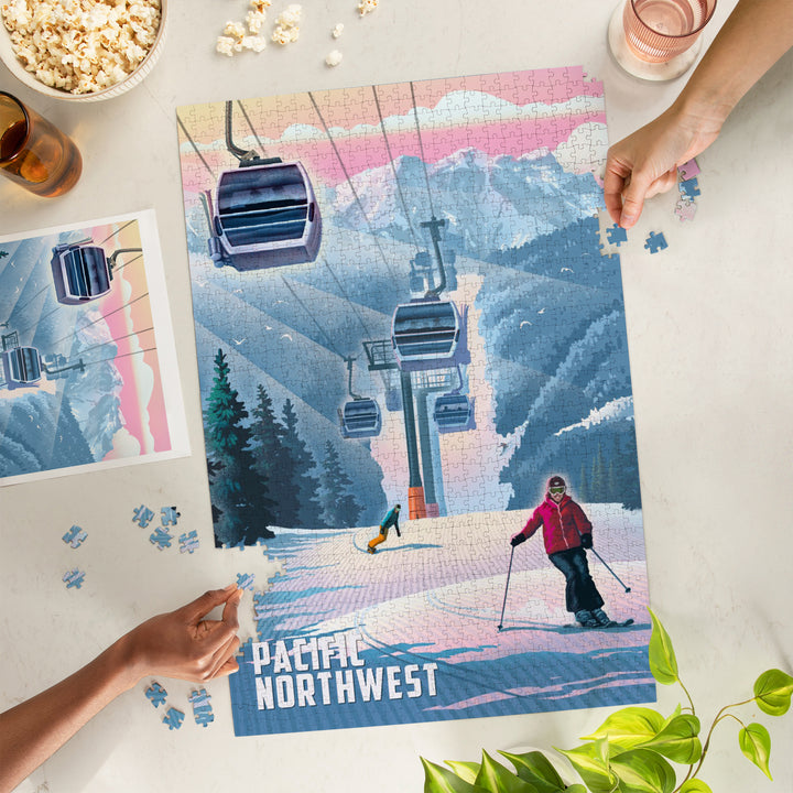 Pacific NW, Lithograph, Gondolas, Steel, 1000 Piece Jigsaw Puzzle