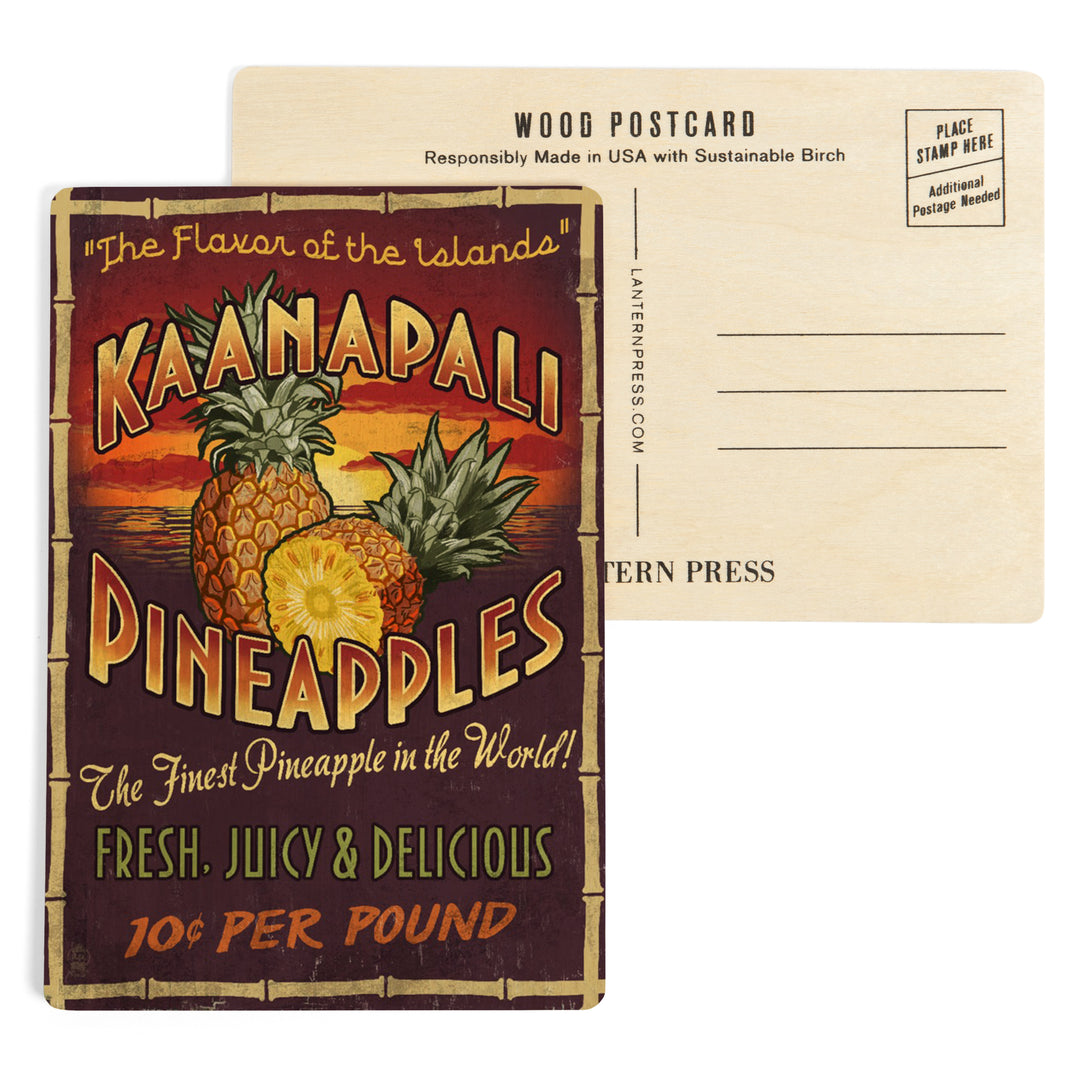 Kaanapali, Hawaii, Pineapple Vintage Sign, Wood Sign and Postcards
