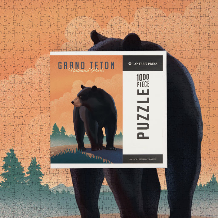 Grand Teton National Park, Wyoming, Lithograph, Black Bear, Jigsaw Puzzle