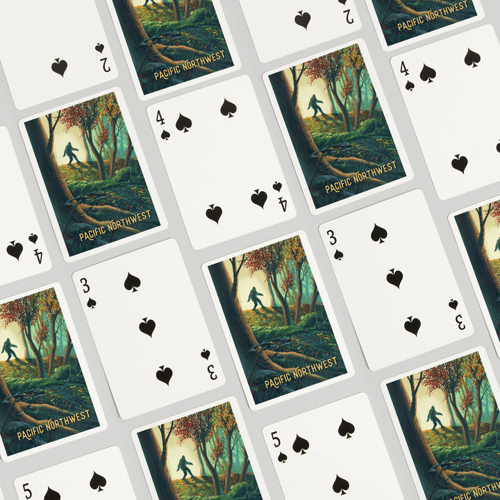 Playing Cards, Pacific Northwest, Wanderer, Bigfoot in Forest, 52 Card Deck with Jokers in Box, Unique Art