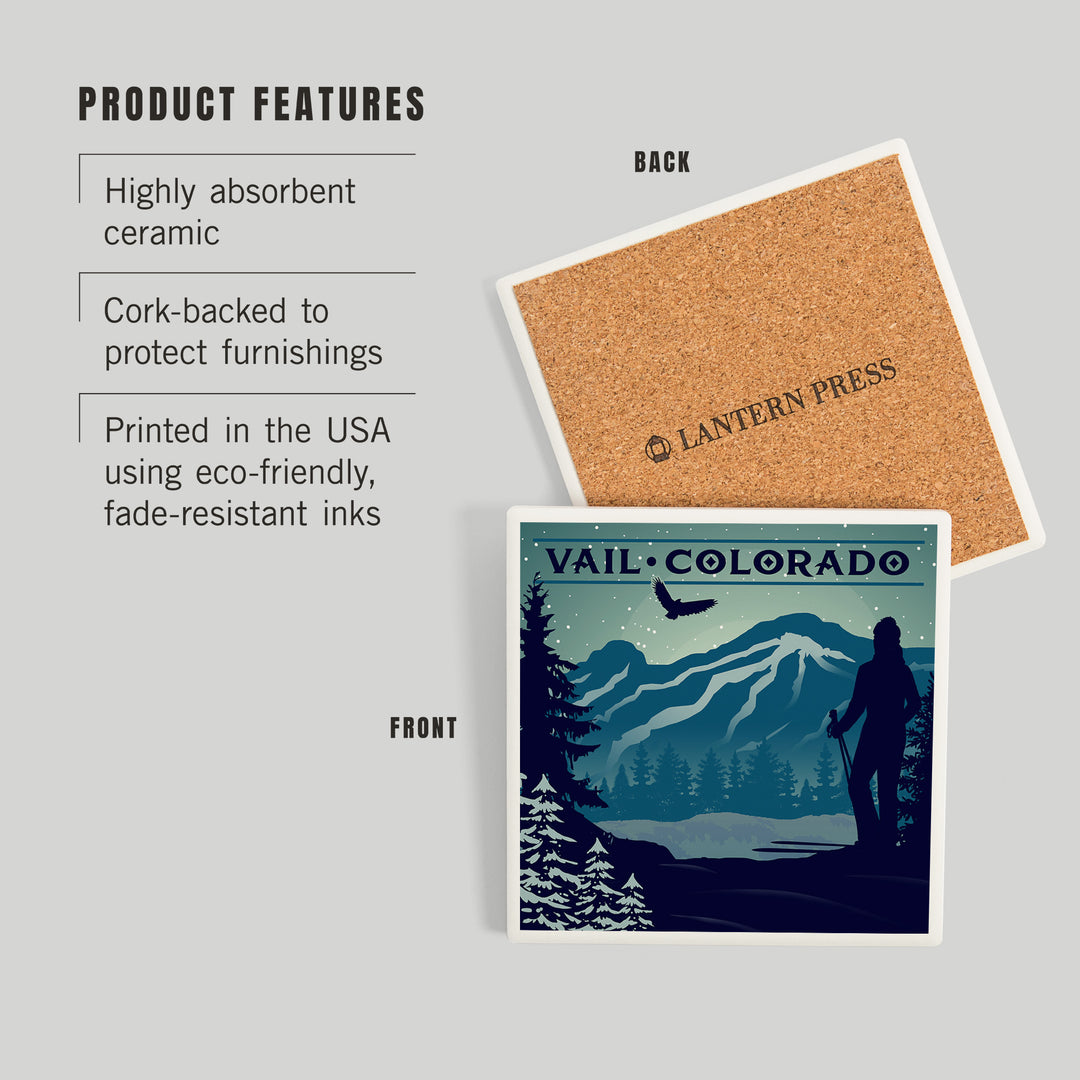 Vail, Colorado, Silhouette, Skier and Mountain, Coasters