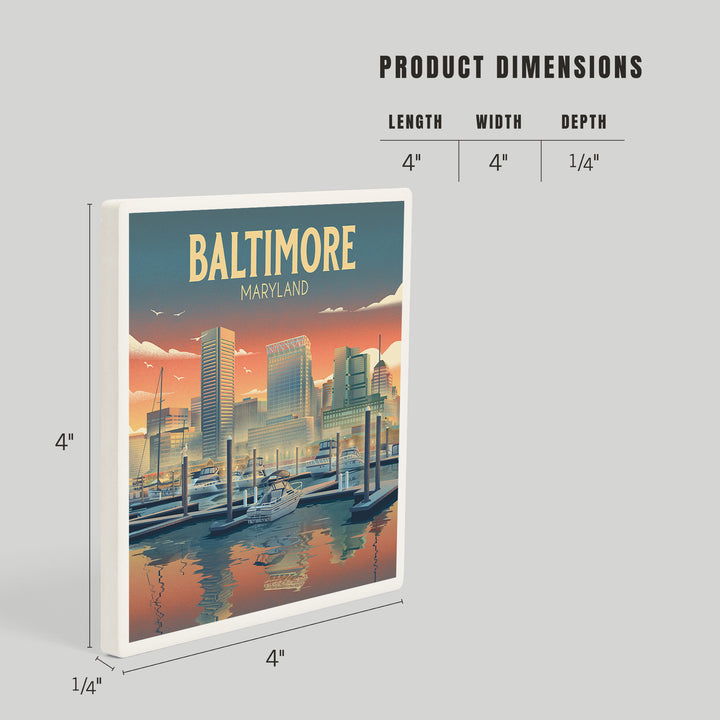 Baltimore, Maryland, Lithograph, City Series, Coasters
