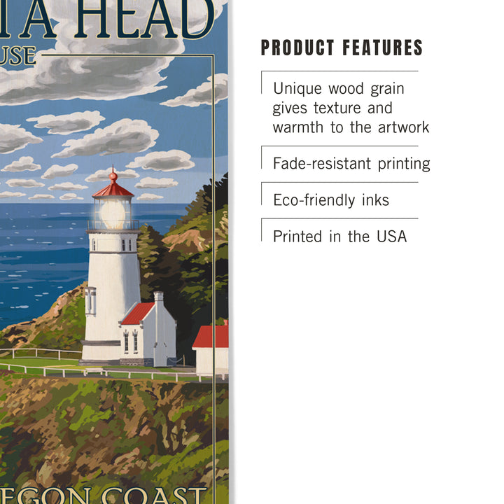 Oregon Coast, Heceta Head Lighthouse, Lantern Press Artwork, Wood Signs and Postcards