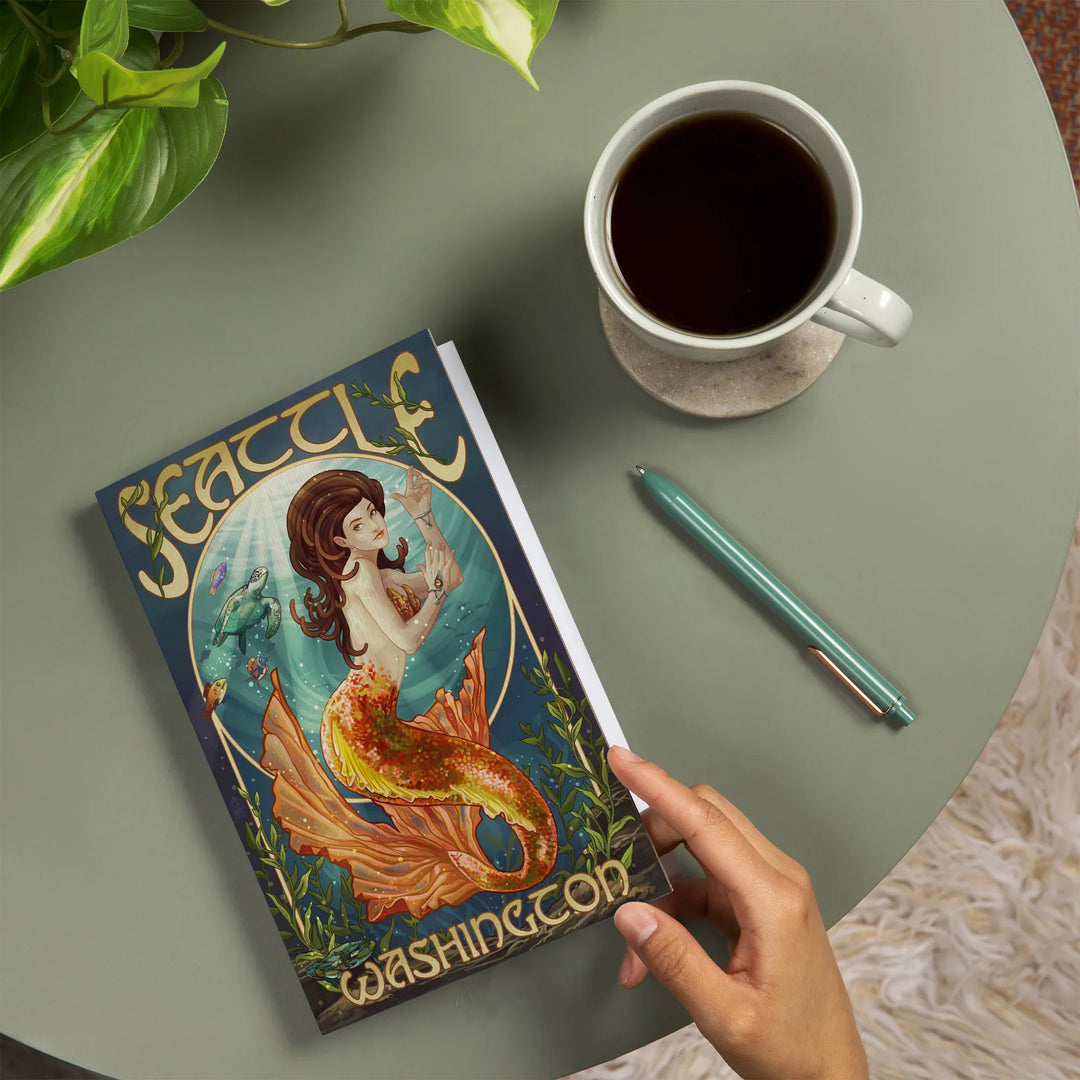 Lined 6x9 Journal, Seattle, Washington, Mermaid Scene, Lay Flat, 193 Pages, FSC paper