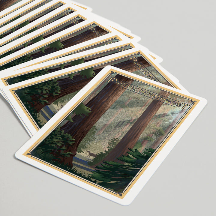 Playing Cards, Pacific Northwest, Deer in Forest, Lithograph, 52 Card Deck with Jokers in Box, Unique Art