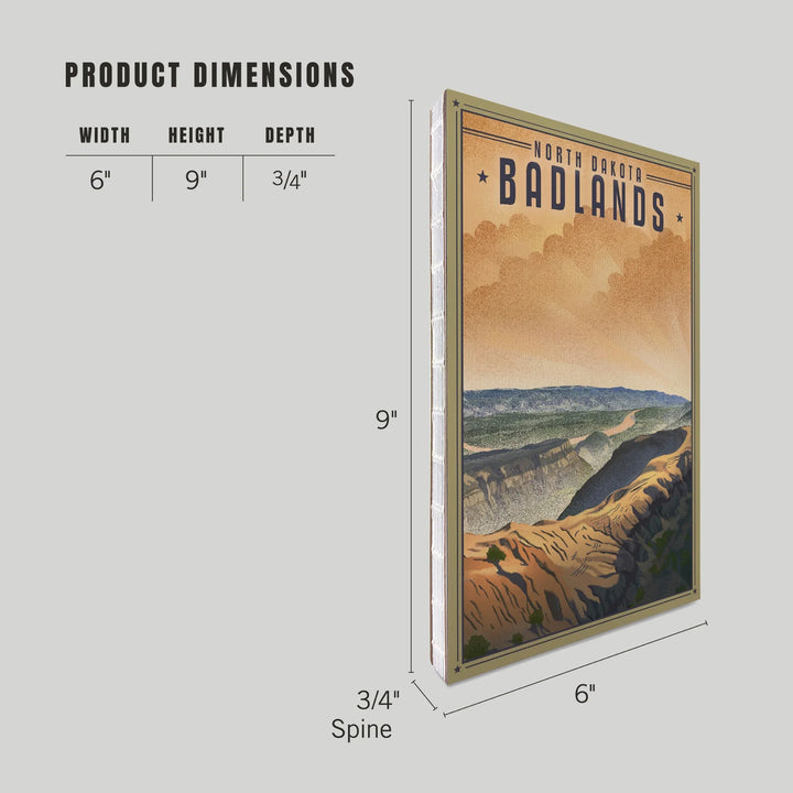 Lined 6x9 Journal, Badlands, North Dakota, Lithograph National Park Series, Lay Flat, 193 Pages, FSC paper