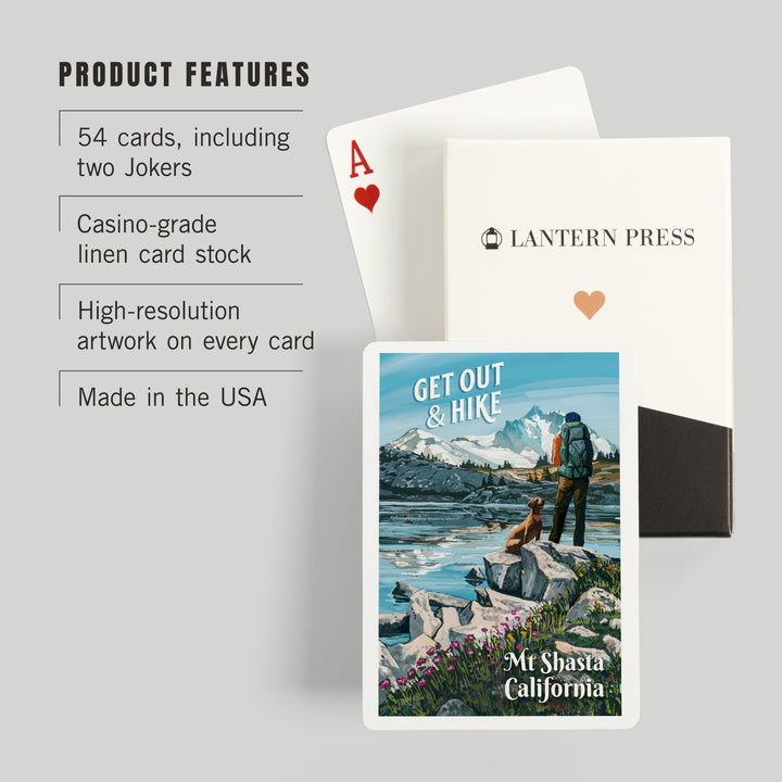 Playing Cards, Mt Shasta, California, Get Out and Hike, 52 Card Deck with Jokers in Box, Unique Art