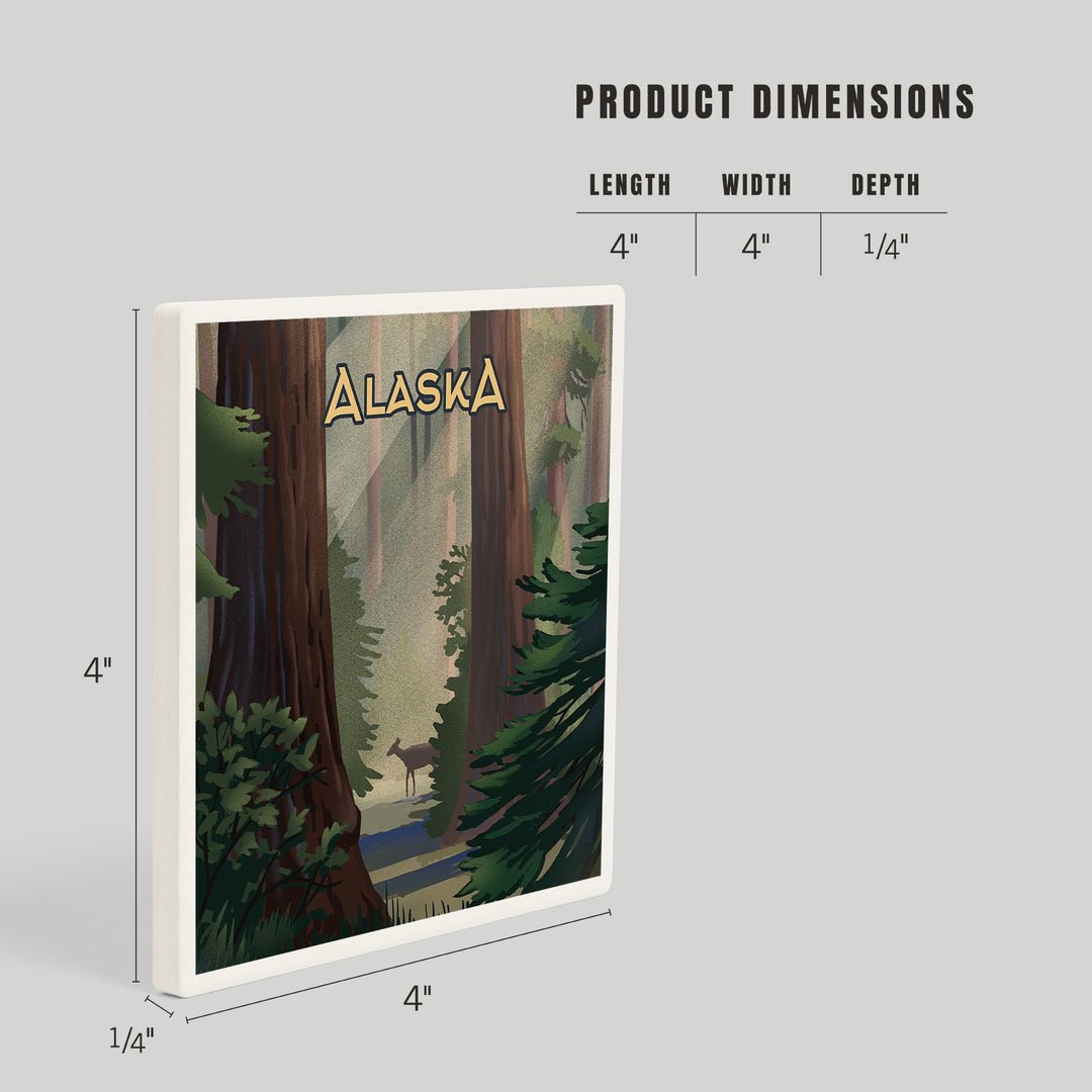 Alaska, Lithograph, Deer in Forest, Coasters