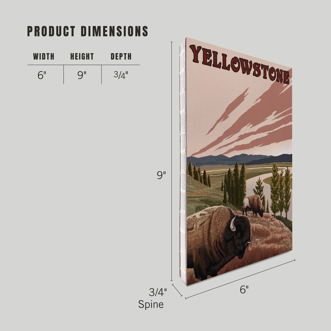 Lined 6x9 Journal, Yellowstone National Park, Wyoming, Bison Scene, Lay Flat, 193 Pages, FSC paper