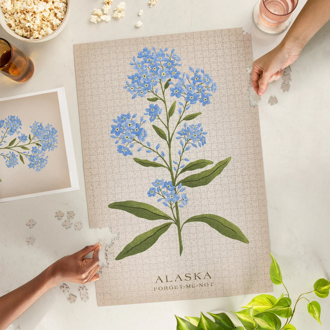 Alaska, Forget-Me-Not, Vintage Flora, State Series, 1000 Piece Jigsaw Puzzle