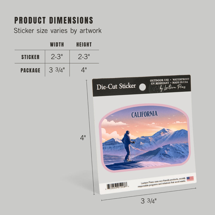 California, Lithograph, Skier At The Top, Vinyl Sticker