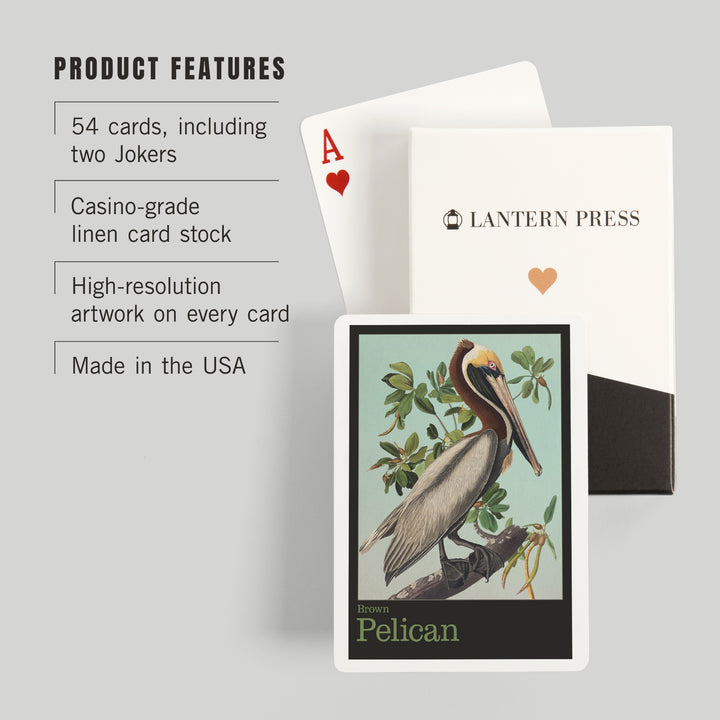 Playing Cards, Audubon Birds, North America Brown Pelican, 52 Card Deck with Jokers in Box, Unique Art