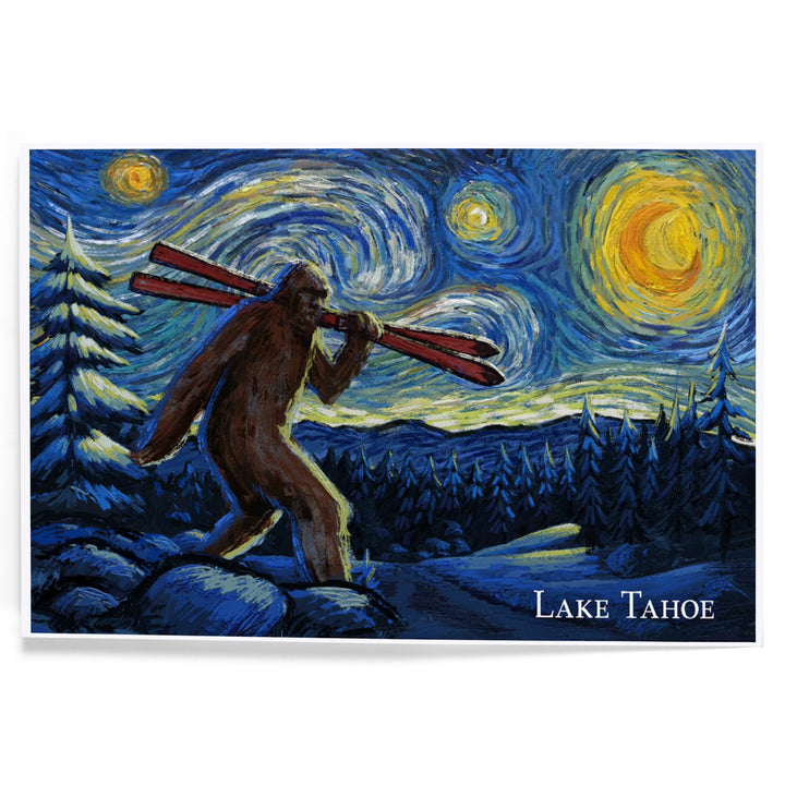 Lake Tahoe, California, Starry Night, Winter Bigfoot with Skis, Art & Giclee Prints