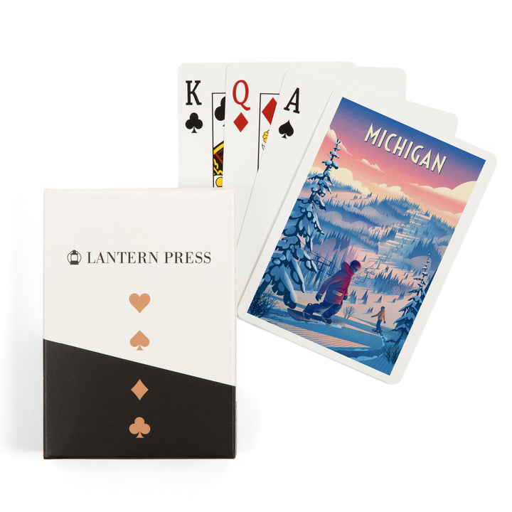 Playing Cards, Michigan, Shred the Gnar, Snowboarding, 52 Card Deck with Jokers in Box, Unique Art
