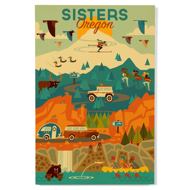Sisters, Oregon, Geometric, Lantern Press Artwork, Wood Signs and Postcards