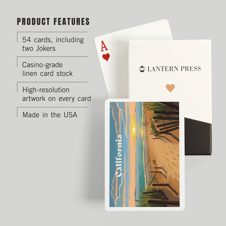 Playing Cards, California, Painterly, Sand Soul Sun, Beach Path, 52 Card Deck with Jokers in Box, Unique Art