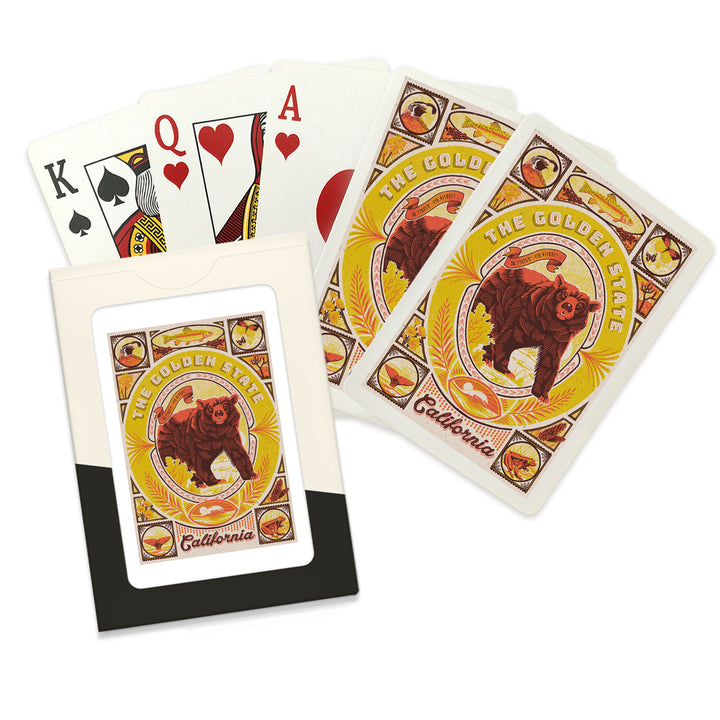 Playing Cards, California, Woodcut Menagerie Series, The Golden State, 52 Card Deck with Jokers in Box, Unique Art