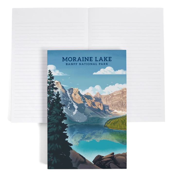 Lined 6x9 Journal, Banff National Park, Canada, Lithograph, Moraine Lake, Lay Flat, 193 Pages, FSC paper