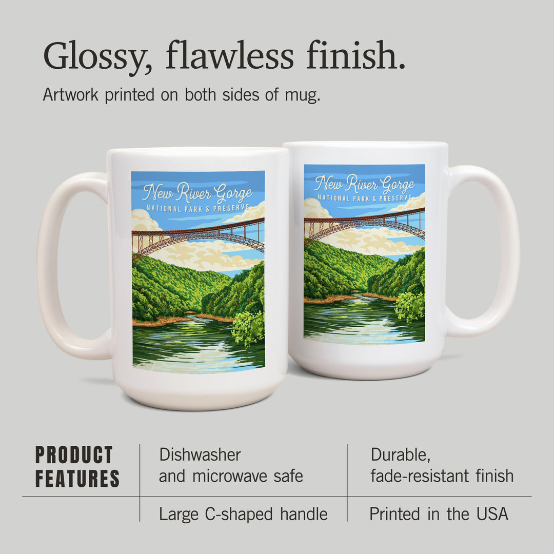 New River Gorge National Park, West Virginia, Painterly, Lantern Press Artwork, Ceramic Mug