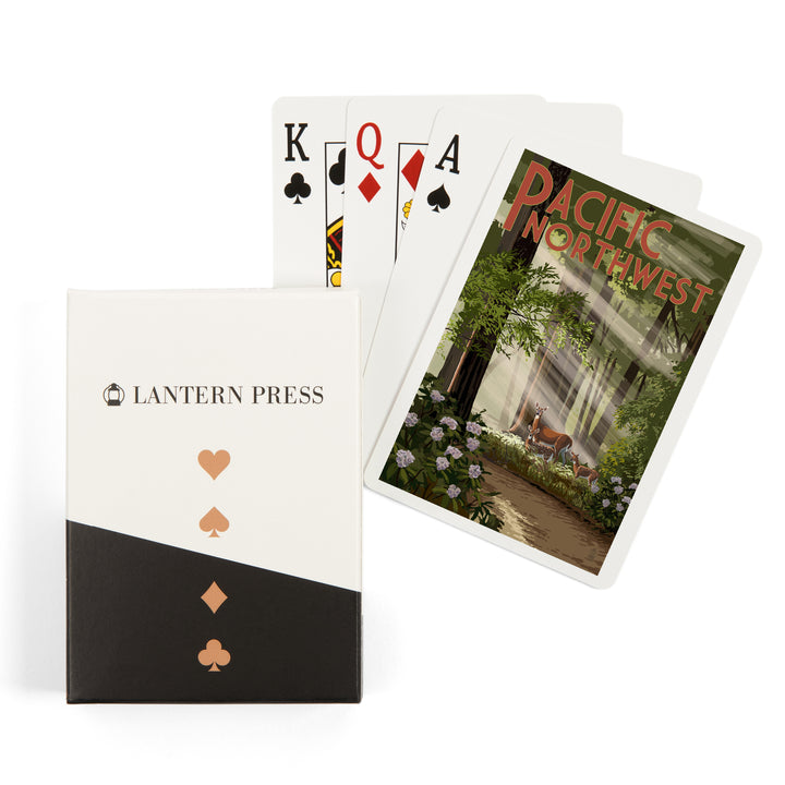 Playing Cards, Pacific Northwest, Deer in Forest, 52 Card Deck with Jokers in Box, Unique Art